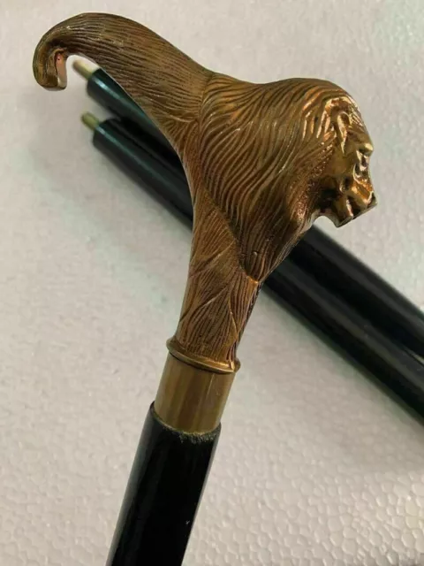 Solid Brass Lion head Handle Vintage Designer Wooden Walking Stick Cane Antique