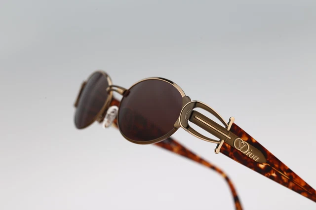 Diva 4053 28 E, Vintage 90s victorian colorful small slim oval sunglasses NOS