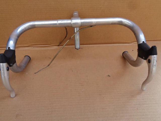 Guidon Gainé Cuir / Potence BIANCHI Et Leviers SUPER RECORD CAMPAGNOLO Vintage 02 Ivf