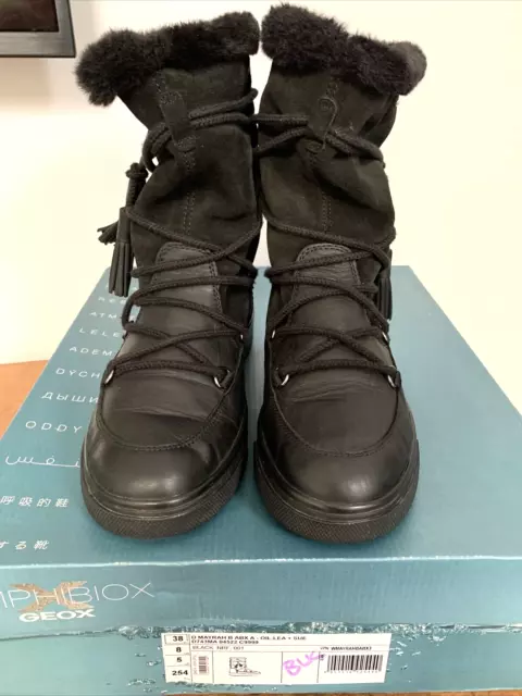 GEOX AMPHIBIOX MAYRAH Abx Black Leather Waterproof Trainers Shoes