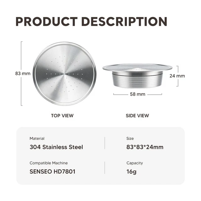 REFILLABLE STAINLESS STEEL Coffee Capsule Pods for Senseo HD7801 Coffee
