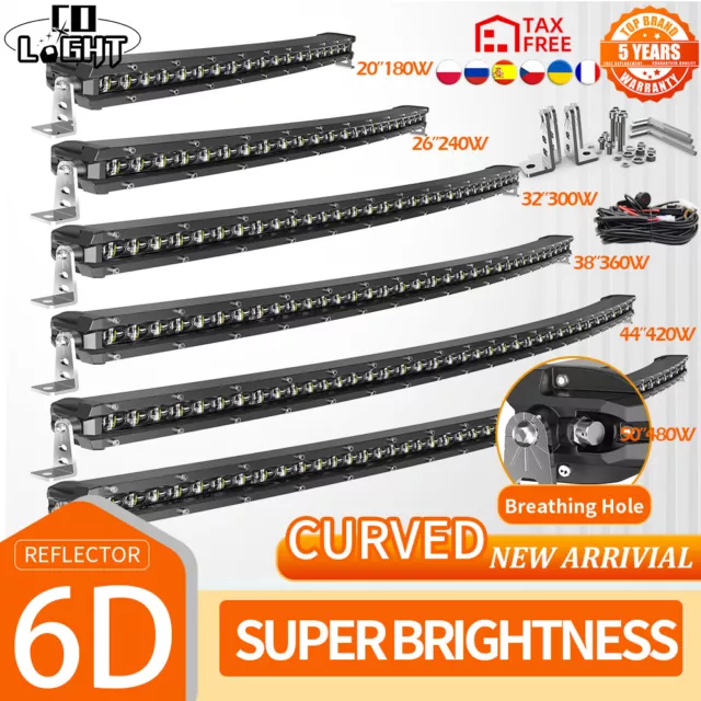Curved SLIM LED Work Light Bar 20 26 32 38 44 50" for Driving Truck 4X4 4WD ATV