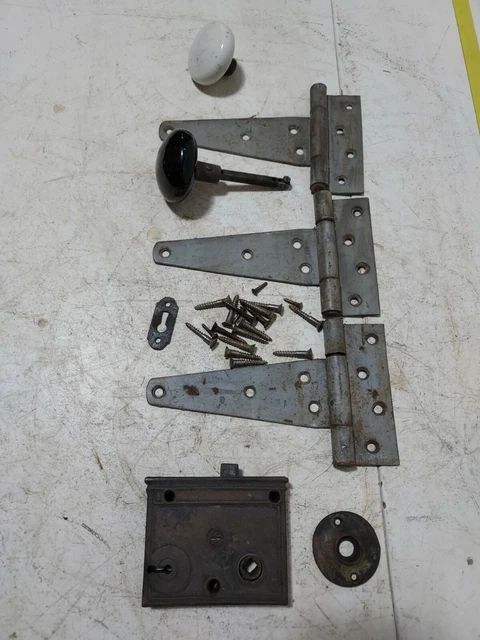Lot of vintage porcelain door knobs hardware rustic salvage barn hinge latch