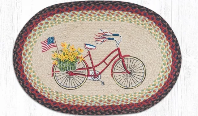 Retro Bicycle with Flag Patriotic Kitchen Rug -Handwoven Natural Jute Accent Rug