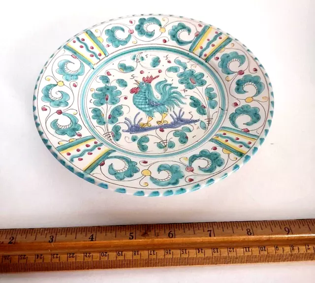 Vintage Deruta Majolica Italy Signed Hand Painted Rooster Chicken Plate *7"