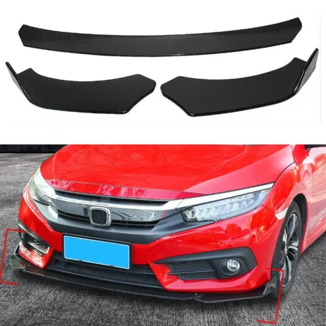 3PCS Front Bumper Lip Splitter Spoiler Universal Adjustable Angle Glossy BLACK