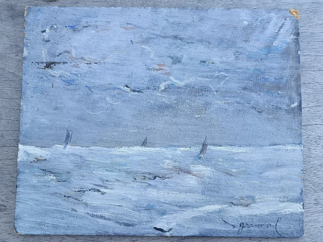 TABLEAU ANCIEN SIGNÉ Charles Granval Bateaux Au Large De Honfleur 27X22