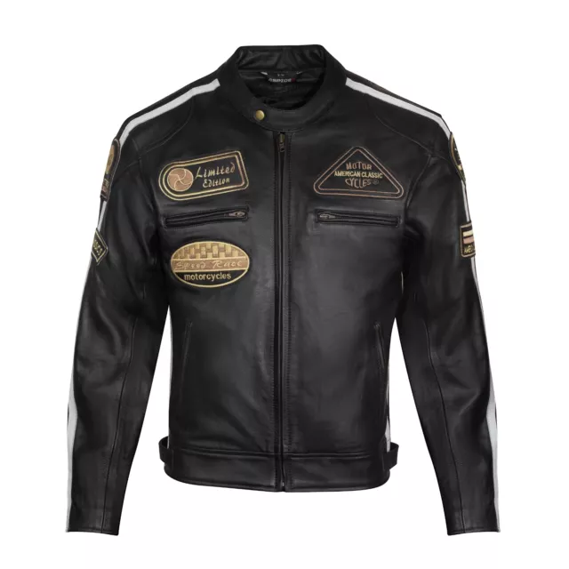 Giacca Moto Pelle Scooter Cafe Racer, Naked da Uomo Vintage Nero