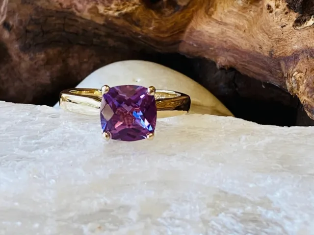 CUSHION CUT LAB Created Amethyst Diamond Engagement Ring 14K Rose Gold ...