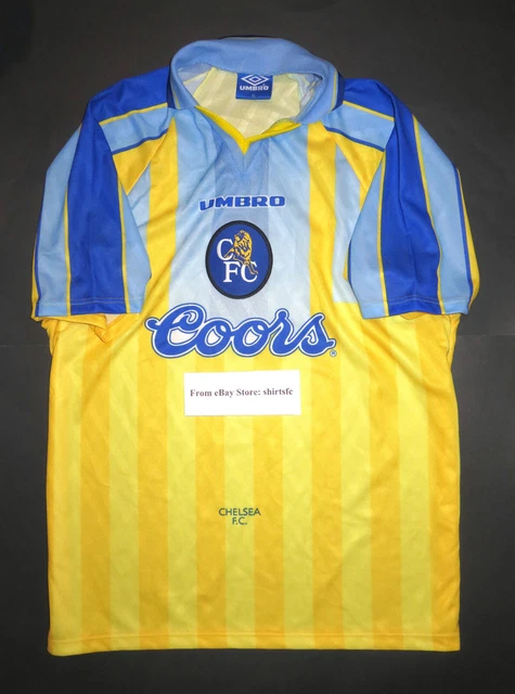 1996-1997 Authentic Umbro Chelsea FC Away Gold Jersey Kit Shirt XL