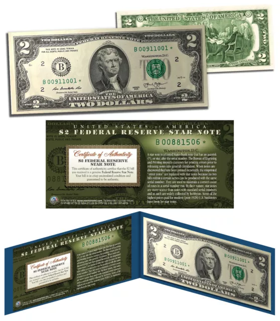 2013 $2 New York B* BEP Uncirculated Currency Rare Star Note w/ Display & COA