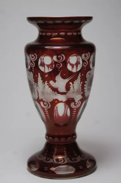 Egermann Glass Vase Ruby Cut To Clear Vintage Bohemian Glass Vase Castle & Bird