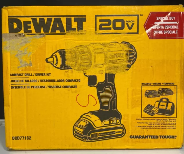 DEWALT DCD771C2 20V Max Lithium Ion 1/2 Inch Compact Drill/ Driver Kit