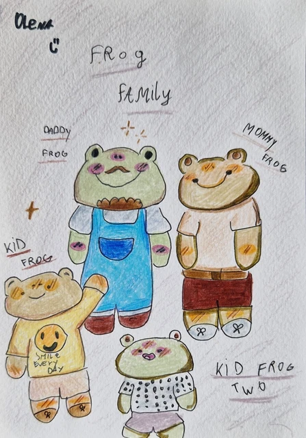 Frog Original ORIGINAL DRAWING FROG family frogs naive art by Ukrainian child A5 £14. ...