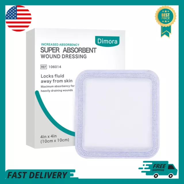 Dimora Super Absorbent Dressings for Wound Care 4"X4" Nonstick Gauze Pad 10 Pack