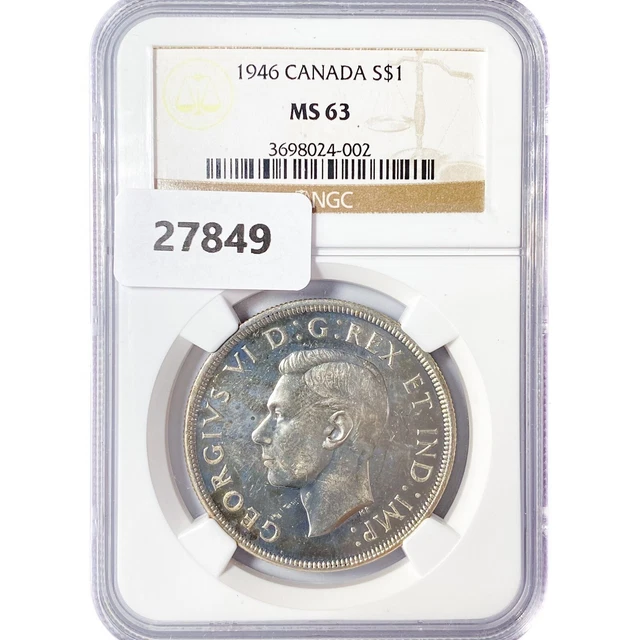 1946 Canada Silver Dollar Coin NGC MS63