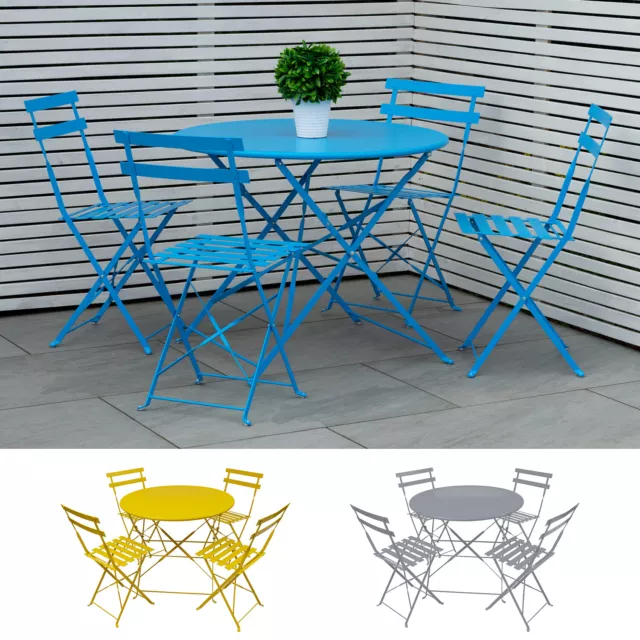 Woodside Folding Outdoor Bistro Metal Dining Set, Foldable Garden Table & Chairs