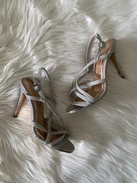 Ted Baker Designer Strappy Silver Stiletto Heels Sparkle Glitter EU 35.5 Party