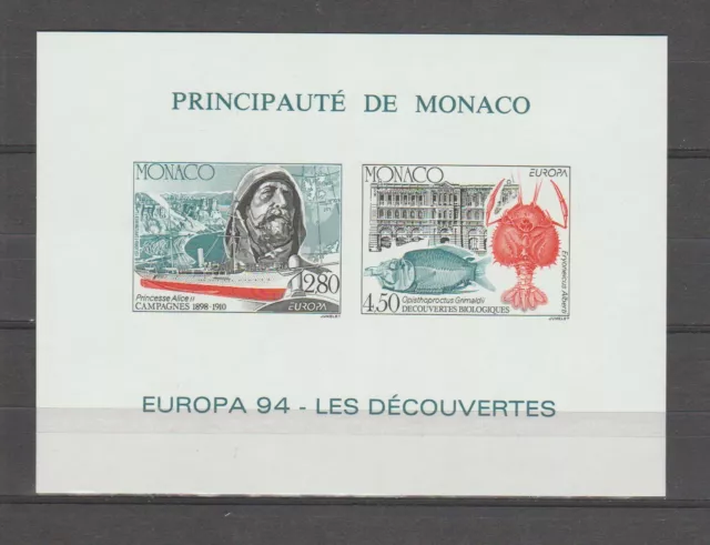 s36645 MONACO EUROPA CEPT MNH** 1994 Special S/S Non Dentellato Imperforated