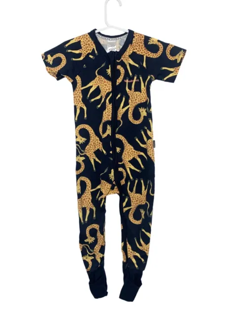 BONDS Wondersuit Short Sleeve Navy Blue Giraffe Full Zip One Piece Romper Size 2