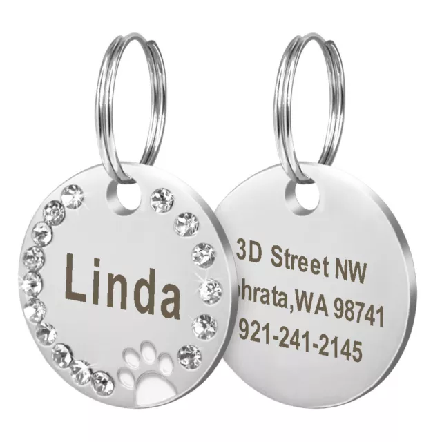 Dog ID Tags Personalized Cute Paw Tags Engraved Bling Rhinestone for Pet Cat Dog