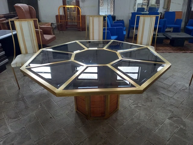 Tavolo Da Pranzo In Ottone Vimini Design Anni '70 Vintage Romeo Rega