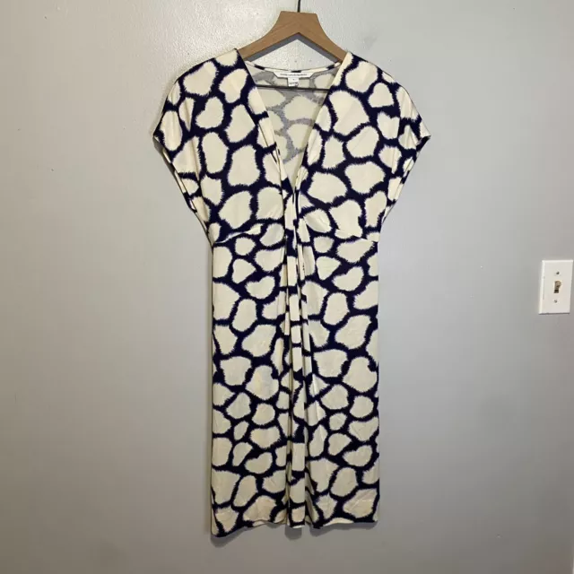 Diane Von Furstenberg Size 4 Natalie 100% Silk Mini Dress Navy Blue White