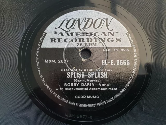 Bobby Darin - Splish Splash 1958 Indian Press 78 Rpm 10" Shellac Record