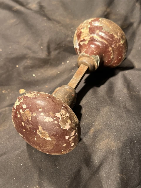 Vintage Ornate Metal Door Knob Set Handle Victorian Painted Reddish Brown