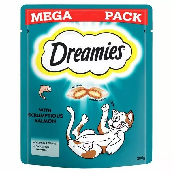 Dreamies Cat Treats Mega 200G Beutel Lachs Vitamin Gesundheitstraining Soft Crunch