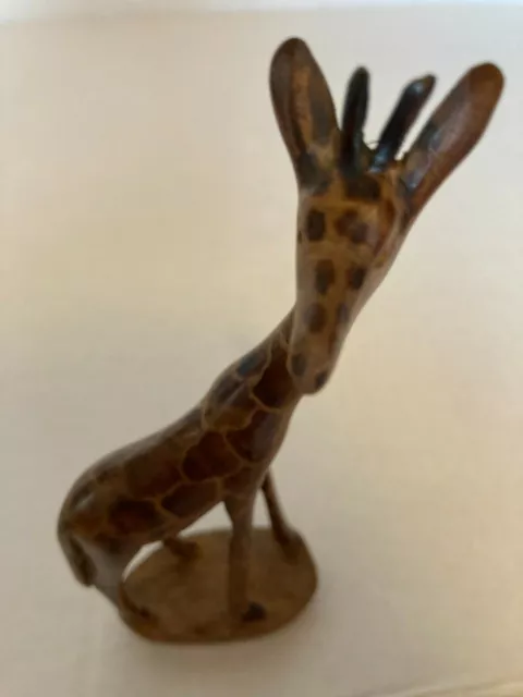 Wooden Giraffe Figurine Statue Carved Wood 5-1/2" Baby Giraffe/USED