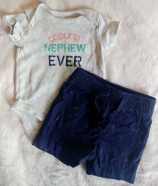 Carters baby boy gray short sleeve shirt and Jumping Beans shorts 3 month infant