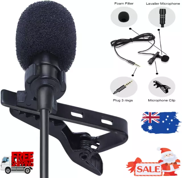 Lavalier Microphone Clipon Lape Mic Wired 3.5mm Record one for Laptop PC Mobile