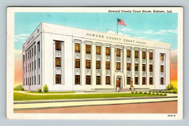 Kokomo IN-Indiana, Howard County Courthouse Building, Flag Vintagec1948 Postcard