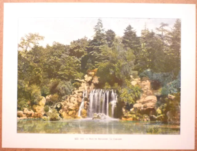 BOIS DE BOULOGNE la Cascade - photochromy late 19th engraving Paris France