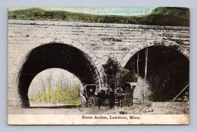Stone Arch Bridge LEWISTON Minnesota ~ Antique Winona County Postcard 1912