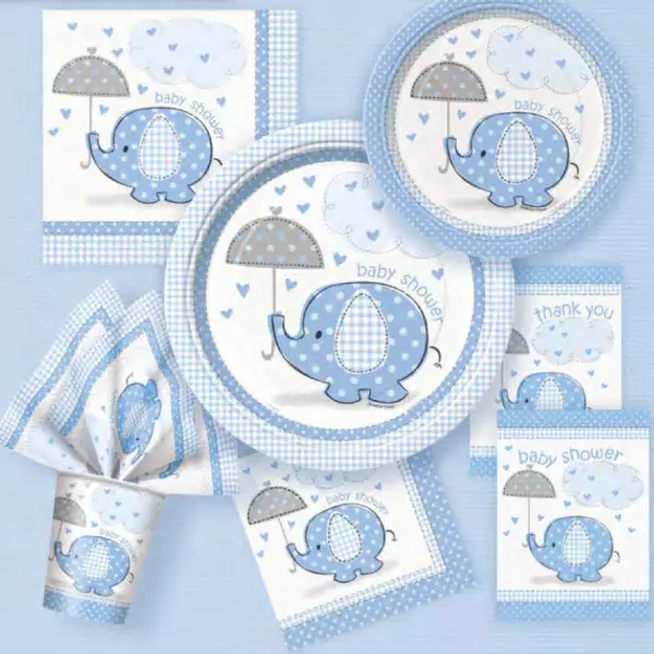 Bébé Douche Fête Garçon Naissance Bleu Clair Éléphant Déco Set Accessoires Fête