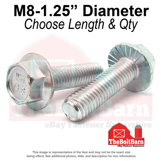 M8-1.25 Class 8.8 Serrated Hex Flange Screws Bolts Zinc (Pick Length & Qty)