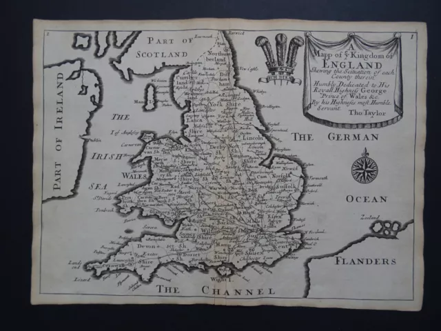 1716 Thomas Taylor atlas map  ENGLAND - Mapp of Ye Kingdom of England