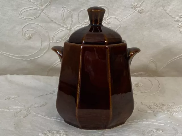 Vintage Brown Ceramic Sugar Bowl Ear Tab Handles Diner Brown Sided Kitchen Decor