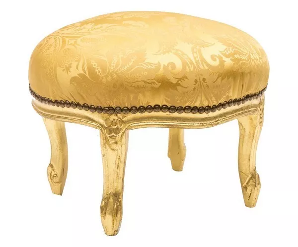 Puf Reposapiés Taburete Hoja Oro Madera E Terciopelo Oro De Boda