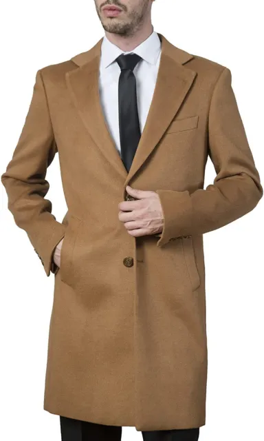 Adam Baker Men's 3/4 Length Single Breasted Luxury Cashmere-Feel Top Coat