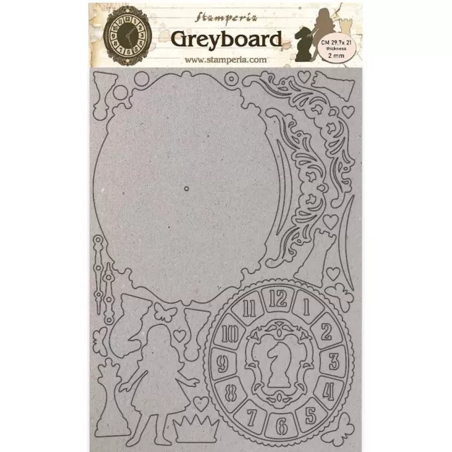 New Stamperia Greyboard A4 Cut-Outs - ALICE IN WONDERLAND - CLOCK