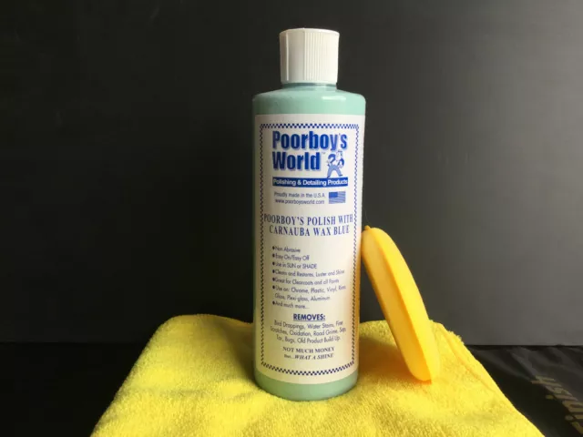 Poorboys Polish With Carnauba Wax BLUE 16oz Dark Cars + FREE Microfibre & Pad