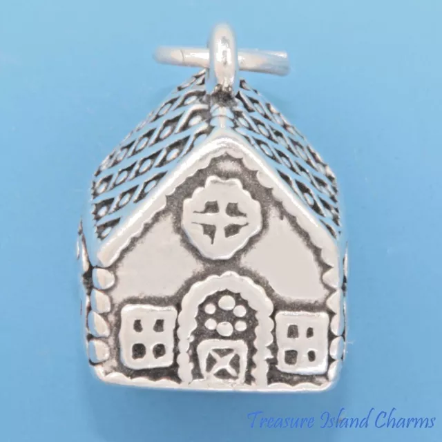 Christmas Gingerbread House 3D 925 Sterling Silver Charm Pendant MADE IN USA