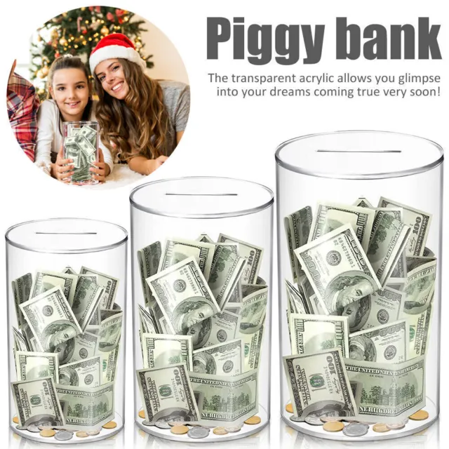 Clear Piggy Bank Transparent Money Box Unopenable Acrylic Money Savings Jar Box☆