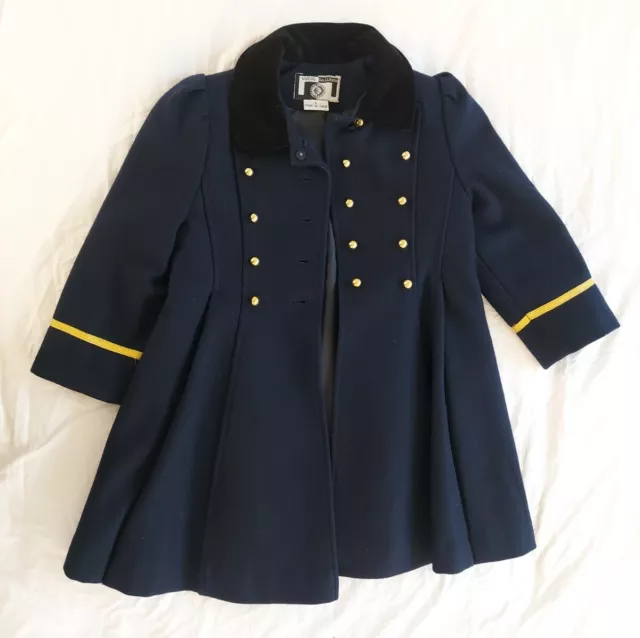 Girls Navy Blue Wool Peacoat Double Breasted Gold Buttons Sz 5 Young Gallery Vtg