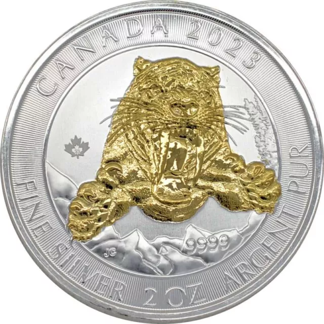 2 OZ Silber Kanada 2023 Säbelzahnkatze Smilodon 10 Dollars gilded in Kapsel