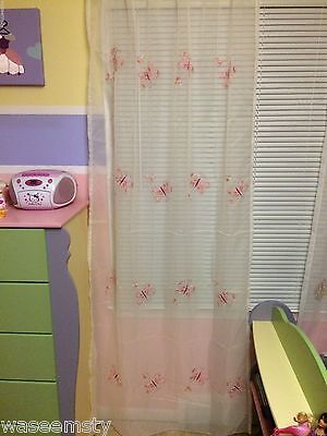 Pink Embroidered Butterfly Sheer Tap Top Window Curtain Drapes Girl Room Decor