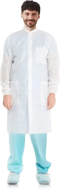 Disposable Lab Coats 43" Long 100ct White Adult Work Gowns 2XL SMS 40 gsm PPE